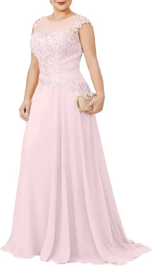 Mother of The Bride Dresses Scoop Neck - Appliqued Chiffon Formal Dress Plus Size