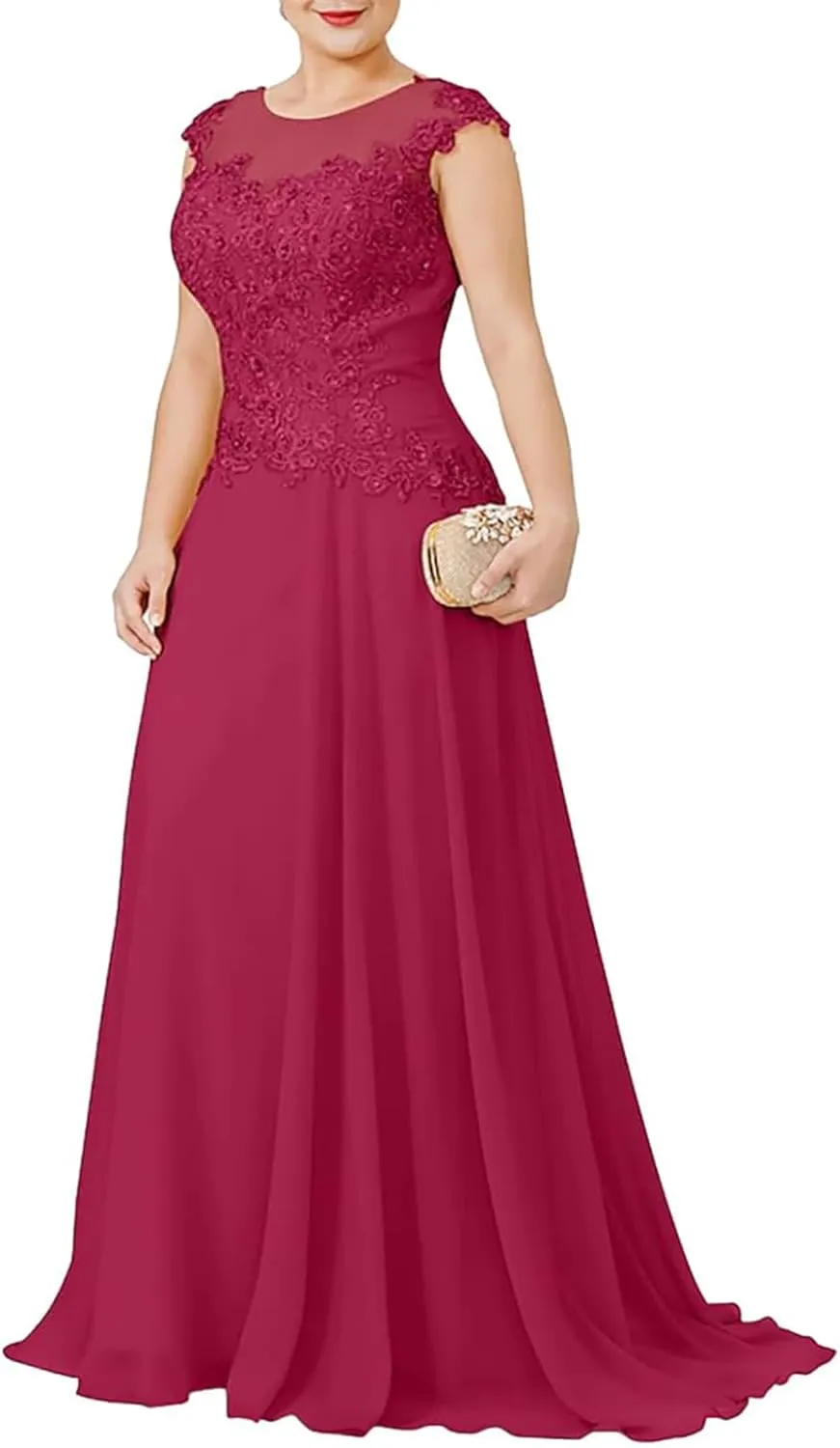 Mother of The Bride Dresses Scoop Neck - Appliqued Chiffon Formal Dress Plus Size
