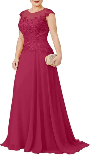 Mother of The Bride Dresses Scoop Neck - Appliqued Chiffon Formal Dress Plus Size