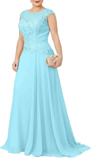 Mother of The Bride Dresses Scoop Neck - Appliqued Chiffon Formal Dress Plus Size