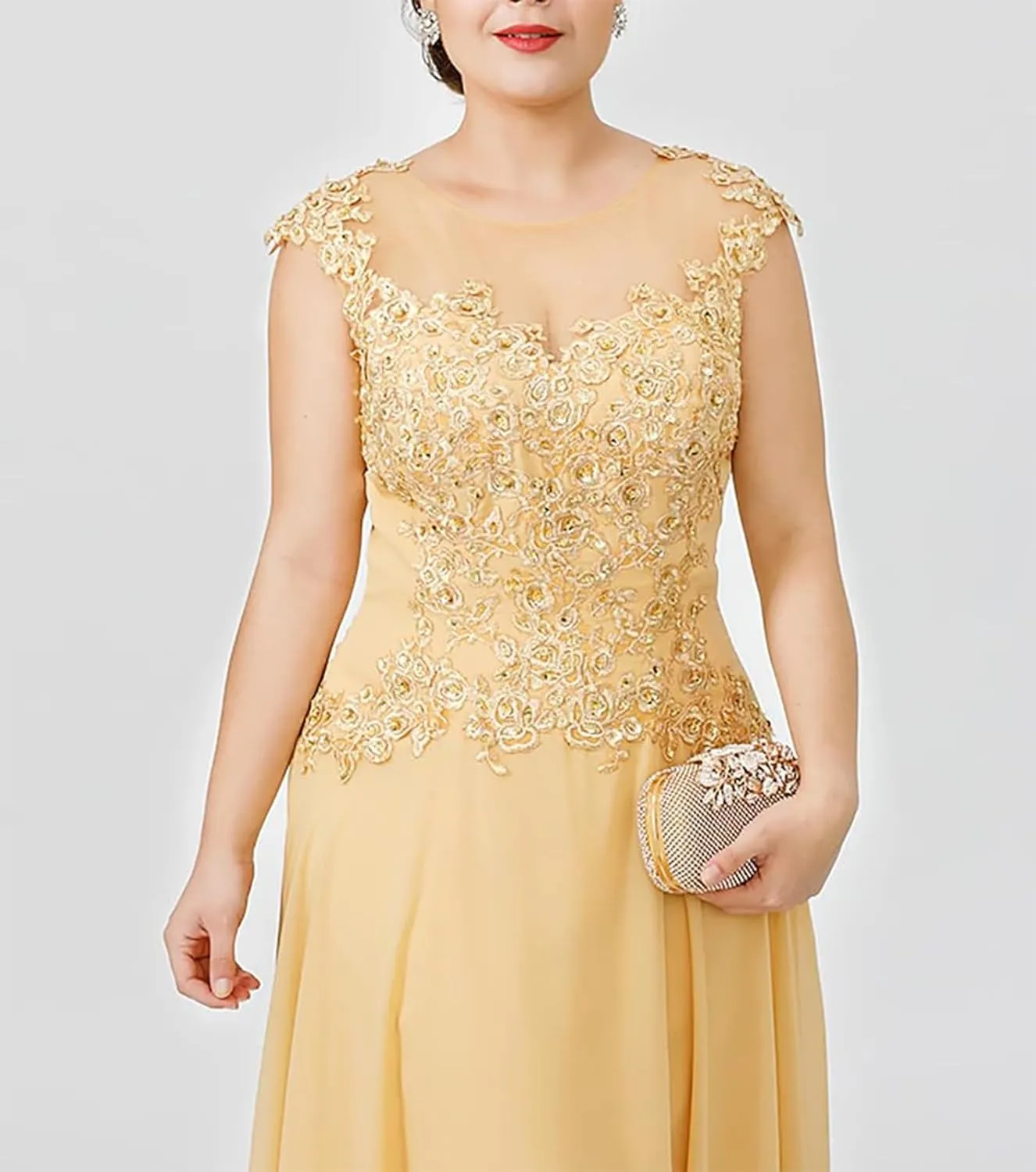 Mother of The Bride Dresses Scoop Neck - Appliqued Chiffon Formal Dress Plus Size