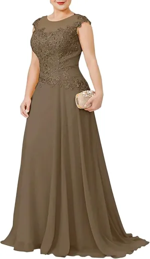 Mother of The Bride Dresses Scoop Neck - Appliqued Chiffon Formal Dress Plus Size