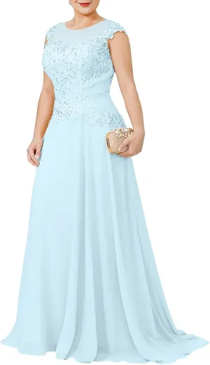 Mother of The Bride Dresses Scoop Neck - Appliqued Chiffon Formal Dress Plus Size
