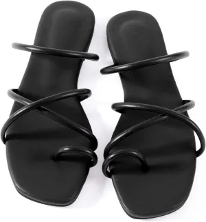 Mtzyoa Women Flat Sandals Strappy Leather Nude Summer Comfort Fashion Slides Sandals