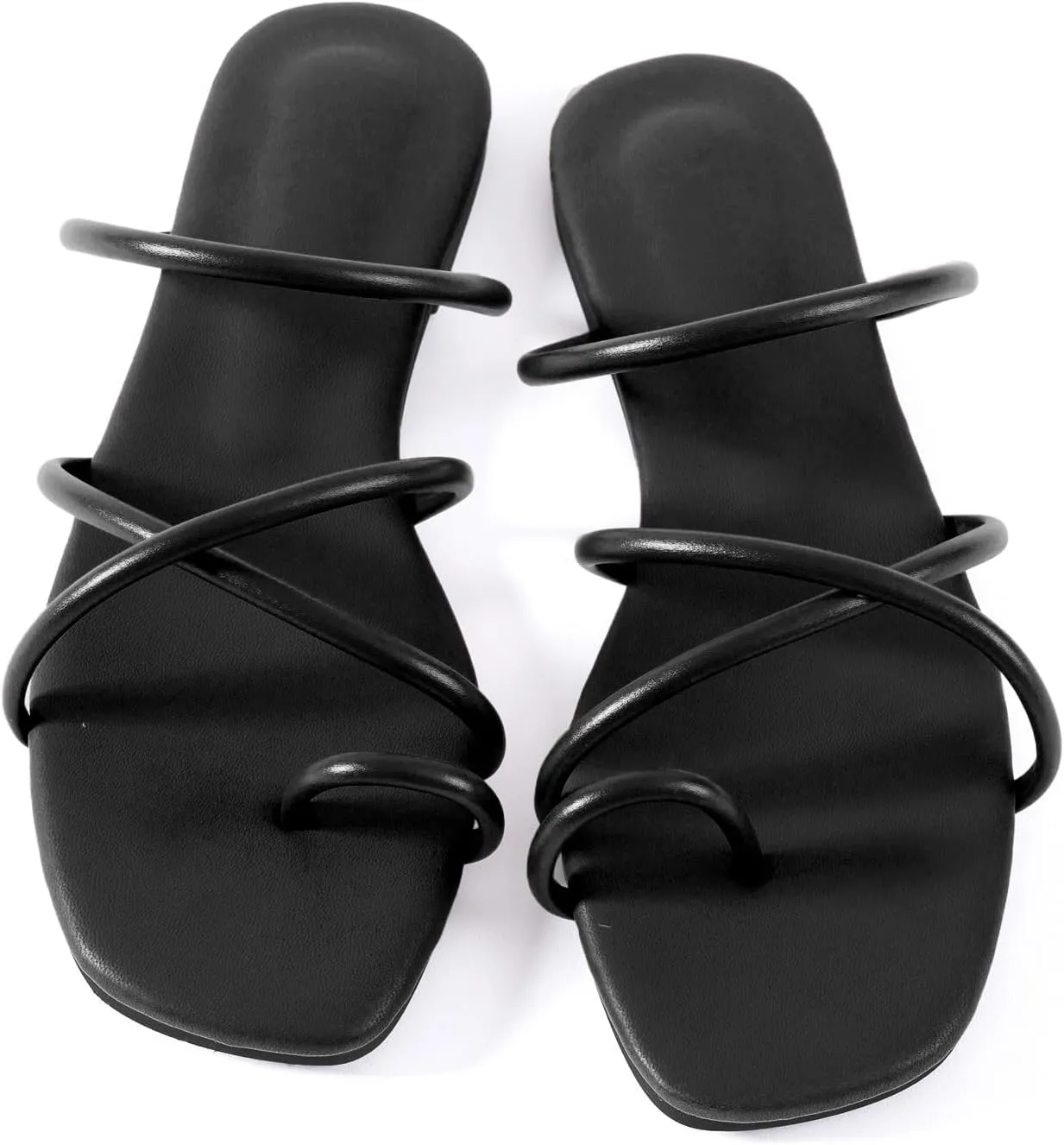 Mtzyoa Women Flat Sandals Strappy Leather Nude Summer Comfort Fashion Slides Sandals