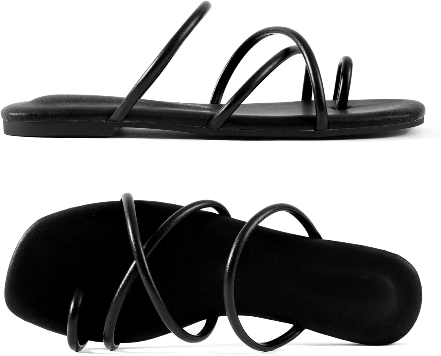 Mtzyoa Women Flat Sandals Strappy Leather Nude Summer Comfort Fashion Slides Sandals