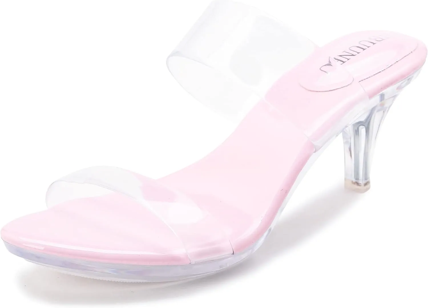 NBUUNBU Clear Heels for Women Silver Black Heels Little Platform Sexy High Heels Sandals Stiletto Kitten Open Toe Dress Shoes Comfortable Double Transparent Strap Heeled Sandals Mule
