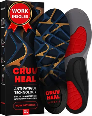 (New) Work Orthotic Insoles - Anti Fatigue Medium Arch Support Shoe Insert Men Women - for Plantar Fasciitis Flat Feet Leg - Relieve Foot Pain - Work Boot Insoles Standing All Day (XL, Blue Lines)