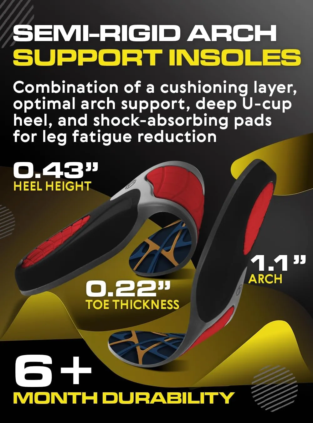 (New) Work Orthotic Insoles - Anti Fatigue Medium Arch Support Shoe Insert Men Women - for Plantar Fasciitis Flat Feet Leg - Relieve Foot Pain - Work Boot Insoles Standing All Day (XL, Blue Lines)