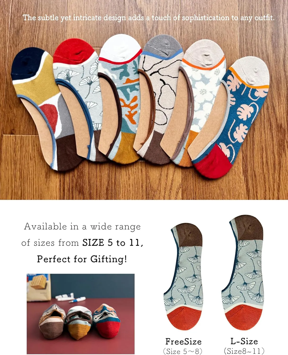 No Show Socks Womens Cute Design Comfortable Stylish Non Slip Cotton Size 5-8/8-11 6-Pairs