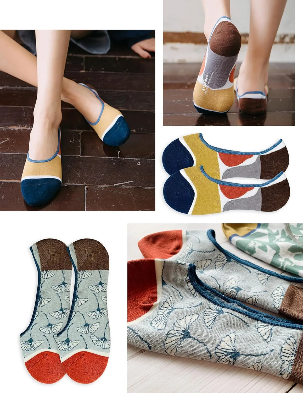 No Show Socks Womens Cute Design Comfortable Stylish Non Slip Cotton Size 5-8/8-11 6-Pairs