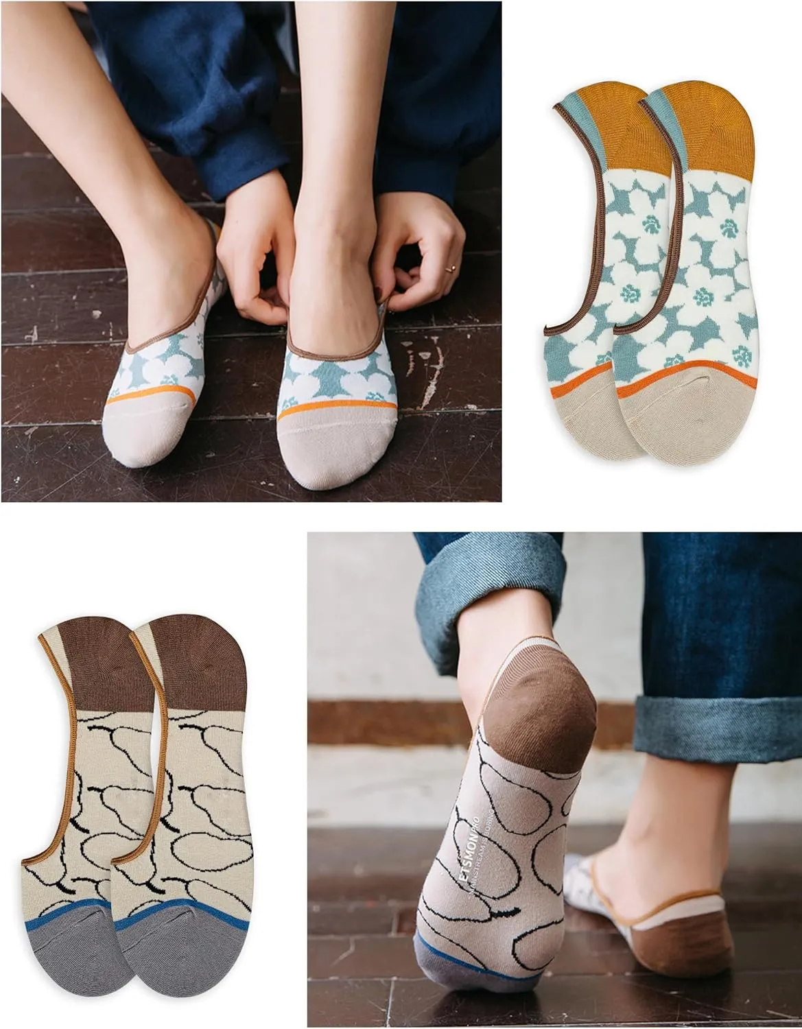 No Show Socks Womens Cute Design Comfortable Stylish Non Slip Cotton Size 5-8/8-11 6-Pairs