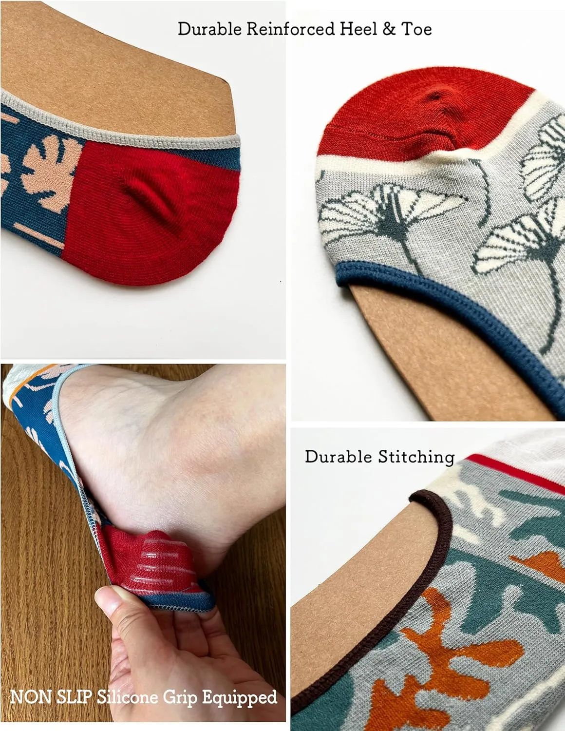 No Show Socks Womens Cute Design Comfortable Stylish Non Slip Cotton Size 5-8/8-11 6-Pairs
