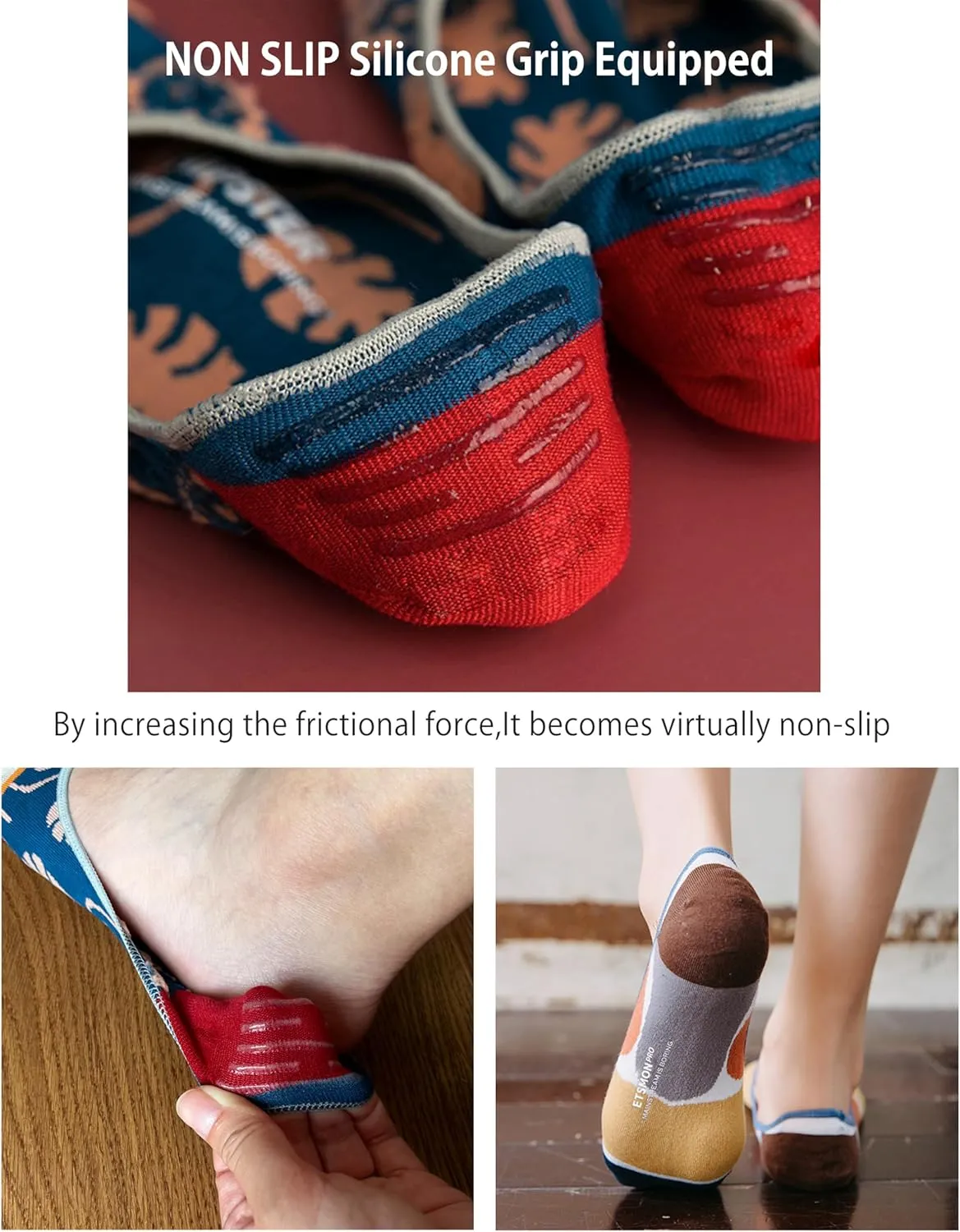 No Show Socks Womens Cute Design Comfortable Stylish Non Slip Cotton Size 5-8/8-11 6-Pairs