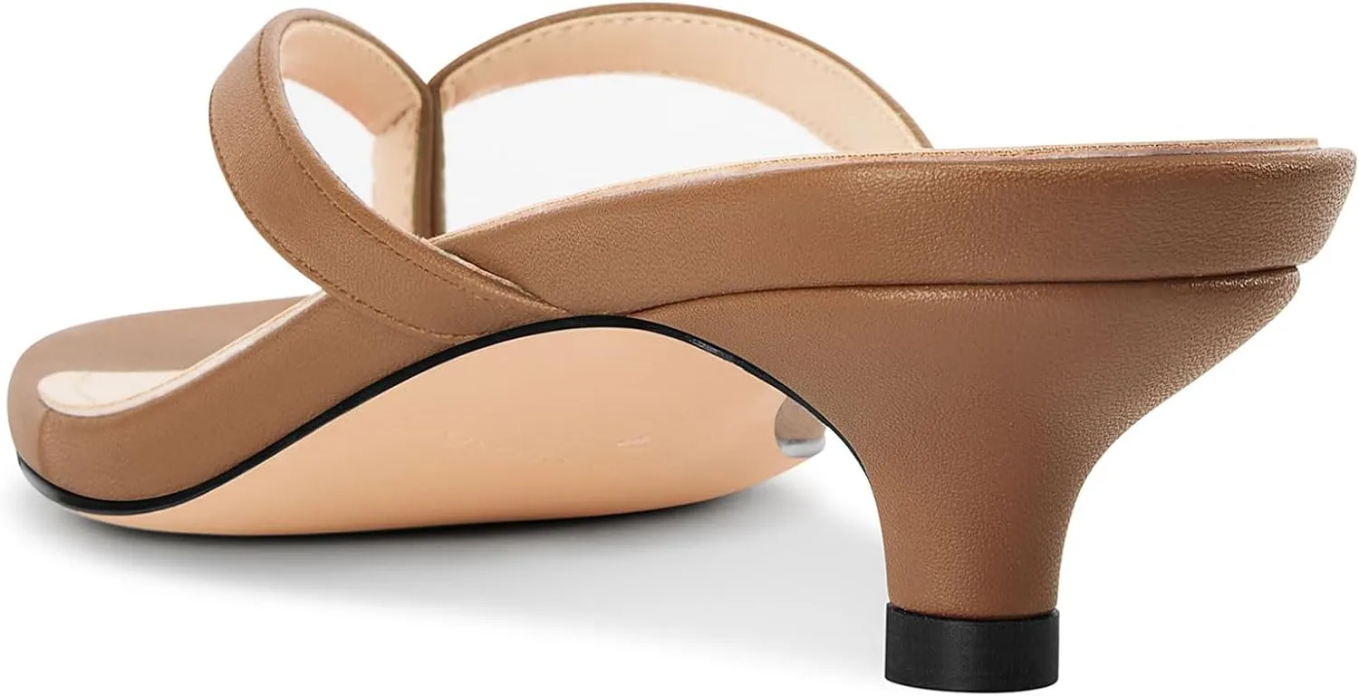 NobleOnly Women's Flip Flop Heels Thong Sandals Heeled Mules for Women Square Open Toe Low Kitten Heels Dress Casual 1.4 Inches Sandals