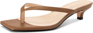 NobleOnly Women's Flip Flop Heels Thong Sandals Heeled Mules for Women Square Open Toe Low Kitten Heels Dress Casual 1.4 Inches Sandals