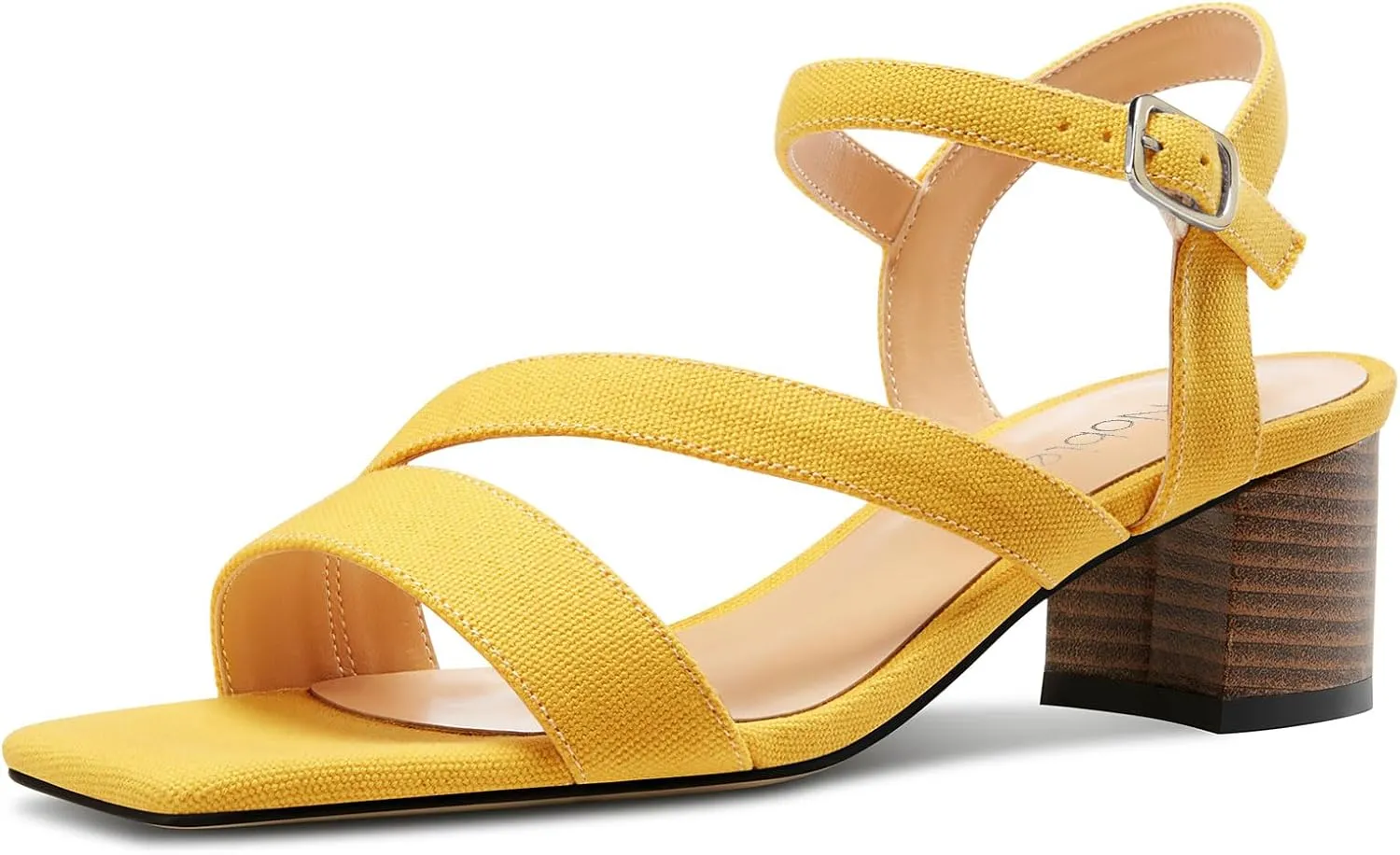 NobleOnly Womens Mid Block Heel Open Toe Ankle Strap Buckle Sandals Casual Office Dress Denim Summer Shoes 2.0 Inches Heels