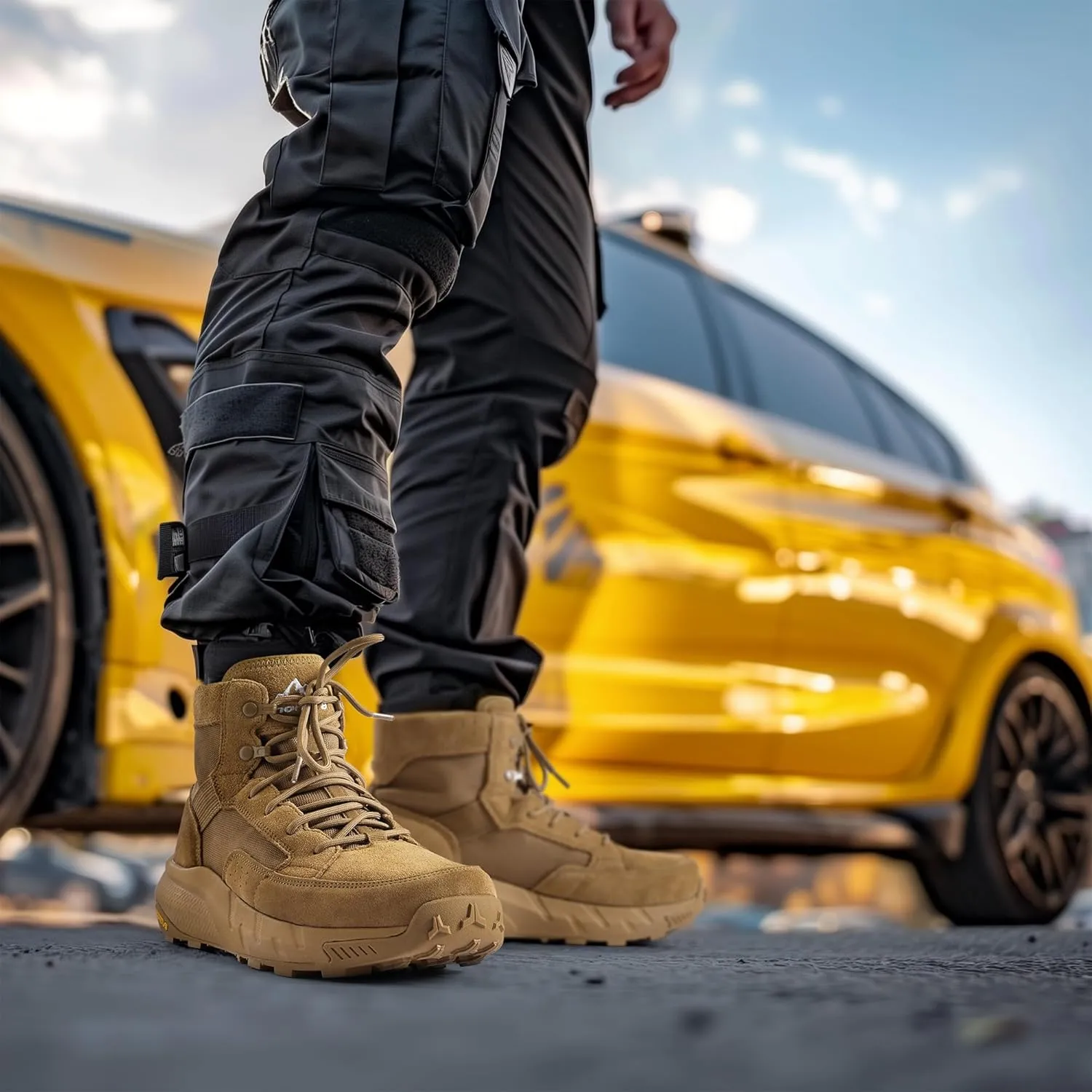 NORTIV 8 Men's Lightweight Casual Work Boots Leather Military Outdoor Hiking Motorcycle Combat Boots Commando