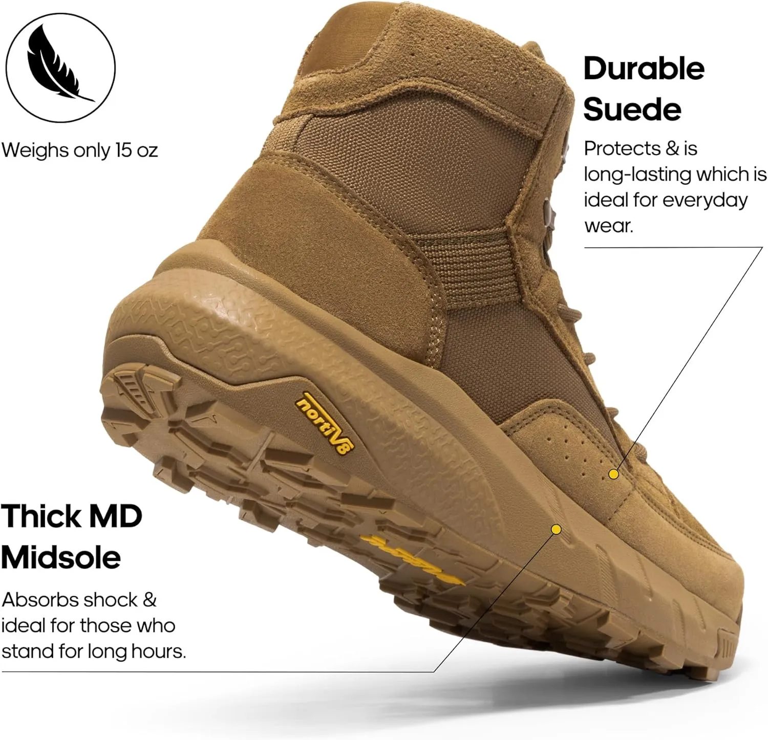 NORTIV 8 Men's Lightweight Casual Work Boots Leather Military Outdoor Hiking Motorcycle Combat Boots Commando