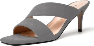 NUMALEO Womens Square Toe Suede Dress Slip On Stylish Party Stiletto Mid Heel Heeled Sandals 2.5 Inch