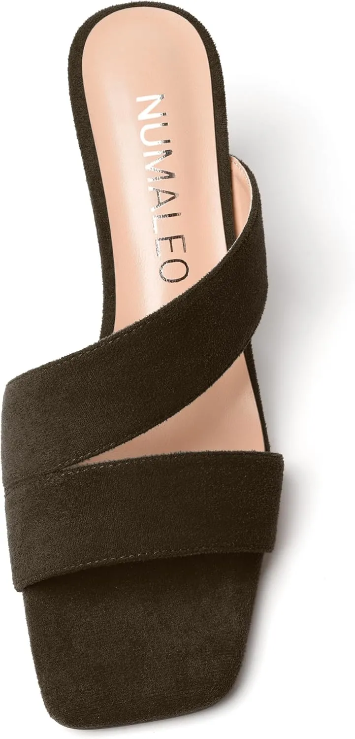 NUMALEO Womens Square Toe Suede Dress Slip On Stylish Party Stiletto Mid Heel Heeled Sandals 2.5 Inch
