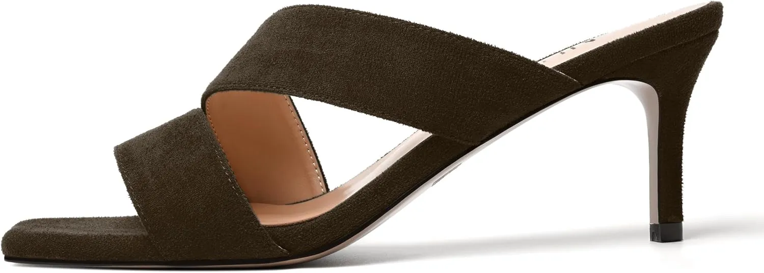 NUMALEO Womens Square Toe Suede Dress Slip On Stylish Party Stiletto Mid Heel Heeled Sandals 2.5 Inch