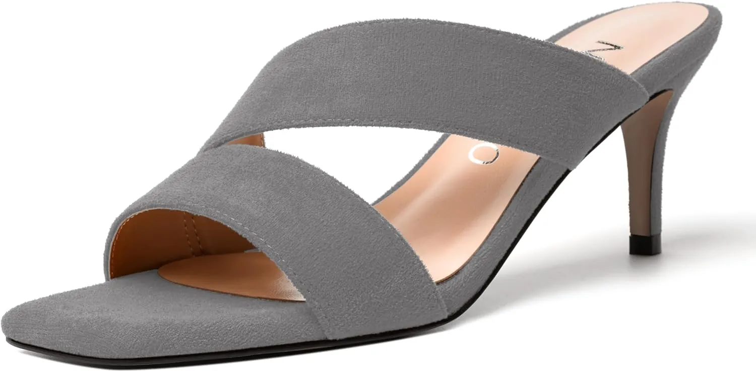 NUMALEO Womens Square Toe Suede Dress Slip On Stylish Party Stiletto Mid Heel Heeled Sandals 2.5 Inch