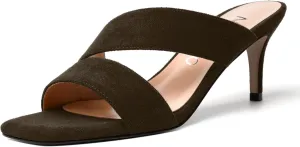 NUMALEO Womens Square Toe Suede Dress Slip On Stylish Party Stiletto Mid Heel Heeled Sandals 2.5 Inch