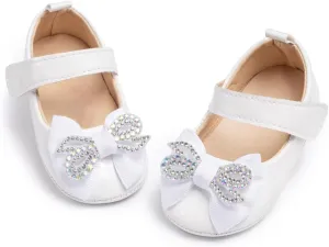 Oamico Infant Baby Girls Mary Jane Flats Non Slip Rubber Sole with Bownot Toddler First Walkers Princess Wedding Dress Shoes