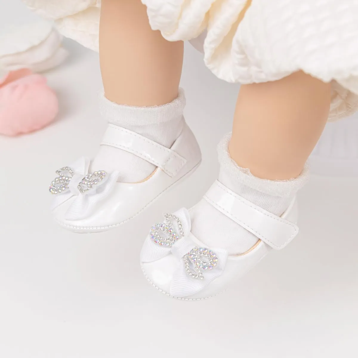 Oamico Infant Baby Girls Mary Jane Flats Non Slip Rubber Sole with Bownot Toddler First Walkers Princess Wedding Dress Shoes