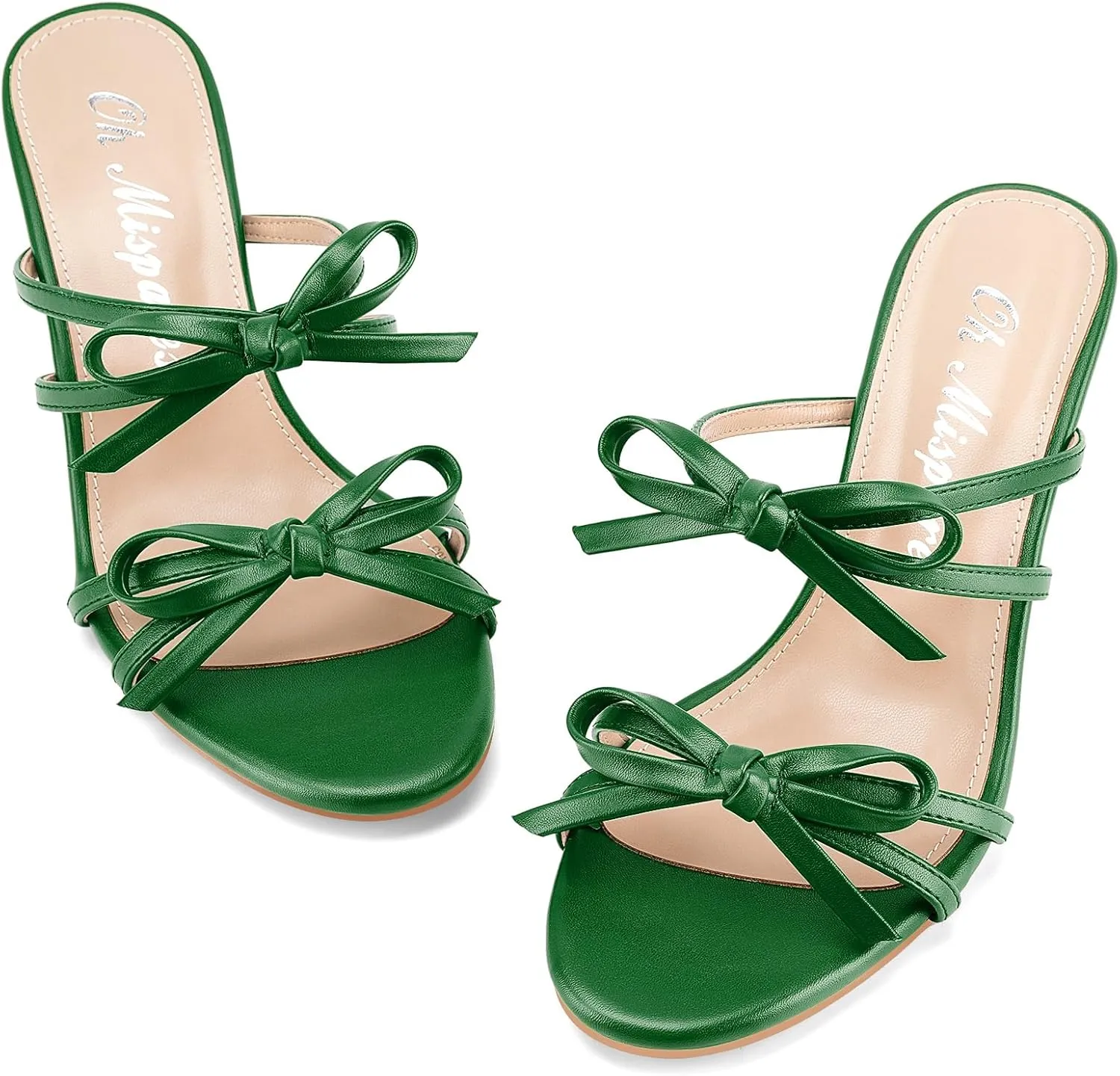 Oh Mispares Black Heels with Bow for Women Cute Sandals Round Open Toe Strappy Heeled Mules 2 Inch Elegant Heeled Stiletto Slides for Wedding Party Prom