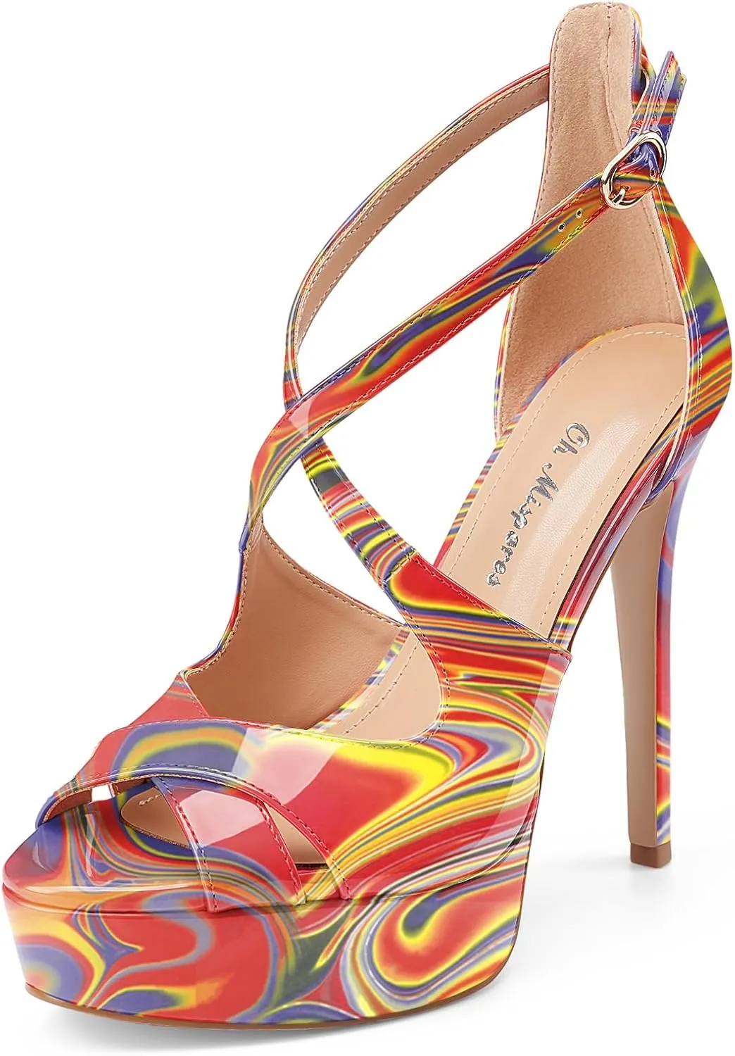 Oh Mispares Platform High Heel Sandals Peep Toe Stiletto Crisscross Strappy Buckle 5 inch Heels Dressy Heeled Sandals for Women/Girls