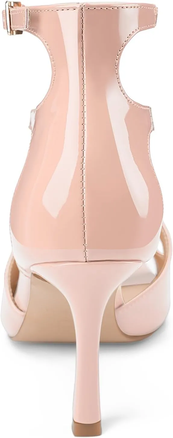 Oh Mispares Women’s Stiletto Heel Sandals Square Open Toe Strappy High Heels Ankle Strap Buckle 3.5 Inch Summer Dress Shoes for Party Wedding Prom