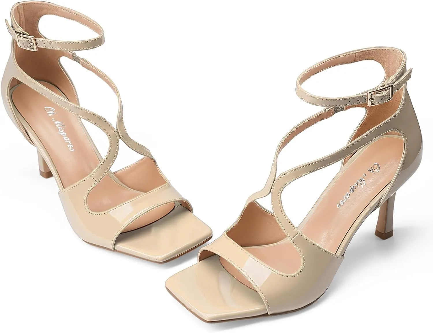 Oh Mispares Women’s Stiletto Heel Sandals Square Open Toe Strappy High Heels Ankle Strap Buckle 3.5 Inch Summer Dress Shoes for Party Wedding Prom