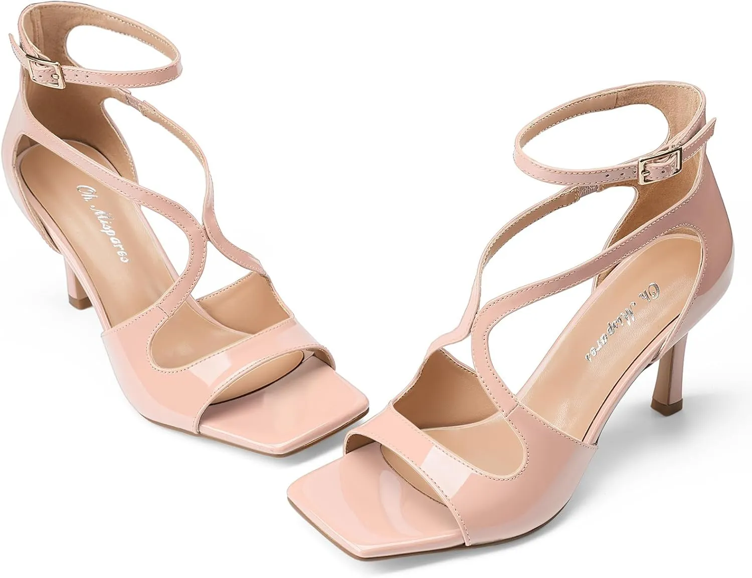 Oh Mispares Women’s Stiletto Heel Sandals Square Open Toe Strappy High Heels Ankle Strap Buckle 3.5 Inch Summer Dress Shoes for Party Wedding Prom