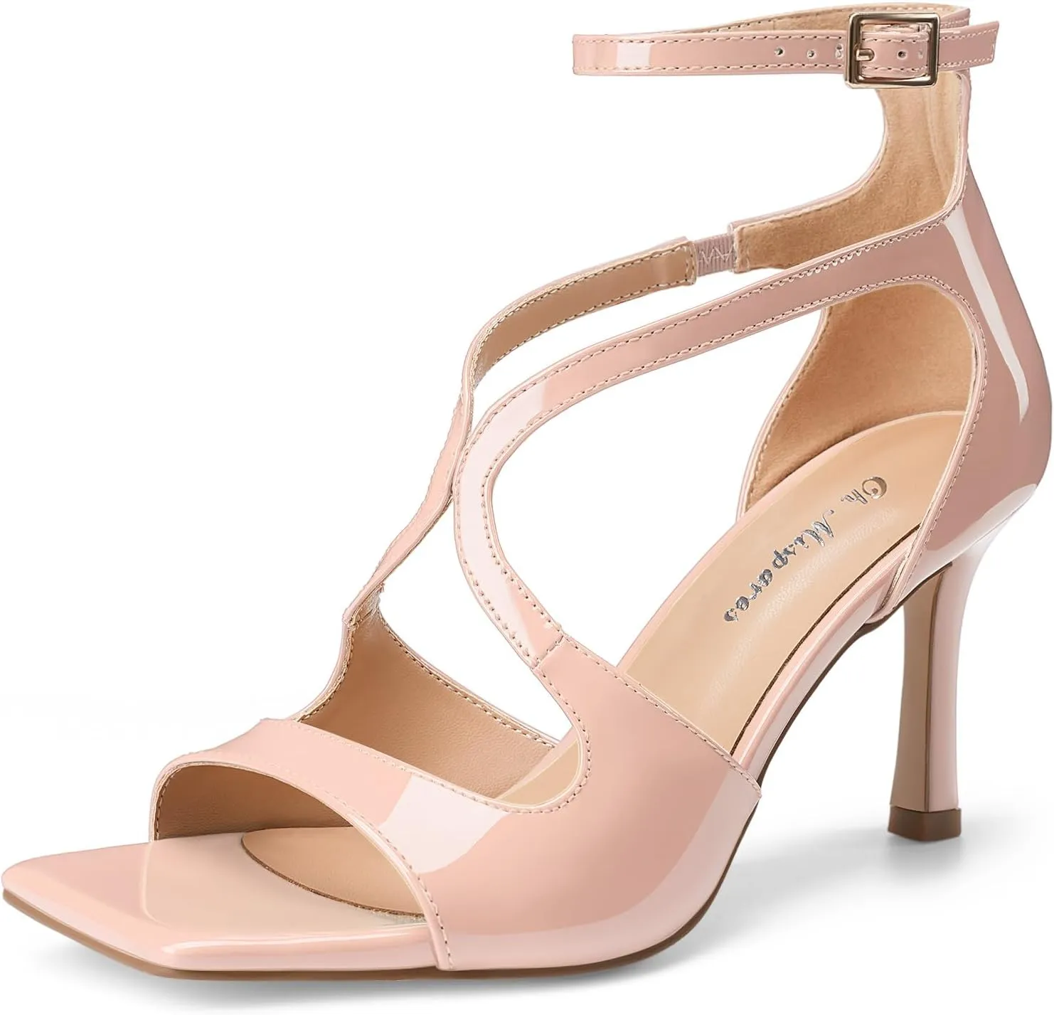 Oh Mispares Women’s Stiletto Heel Sandals Square Open Toe Strappy High Heels Ankle Strap Buckle 3.5 Inch Summer Dress Shoes for Party Wedding Prom