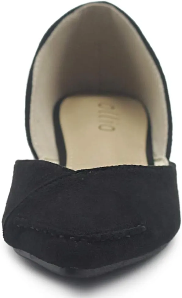 Ollio Women's Shoe Faux Suede Light Comfort Stitching D'Orsay Pointed Toe Ballet Flats F78