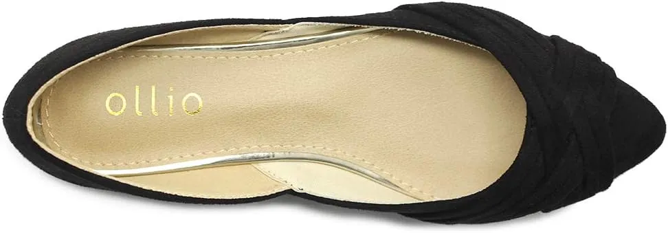 Ollio Women's Shoe Faux Suede Light Comforts D'Orsay Pointed Toe Braided Ballet Flat F85