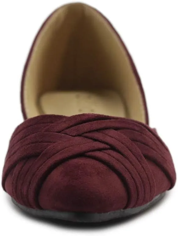 Ollio Women's Shoe Faux Suede Light Comforts D'Orsay Pointed Toe Braided Ballet Flat F85