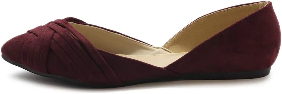 Ollio Women's Shoe Faux Suede Light Comforts D'Orsay Pointed Toe Braided Ballet Flat F85