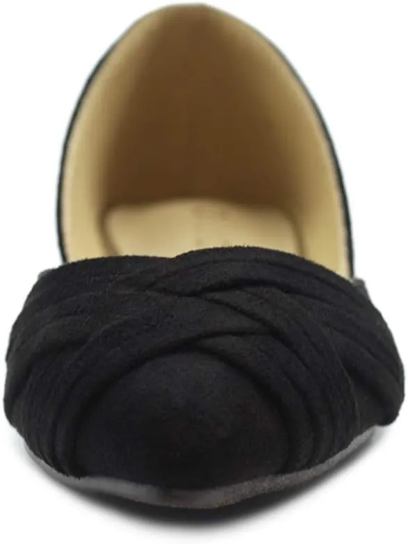 Ollio Women's Shoe Faux Suede Light Comforts D'Orsay Pointed Toe Braided Ballet Flat F85