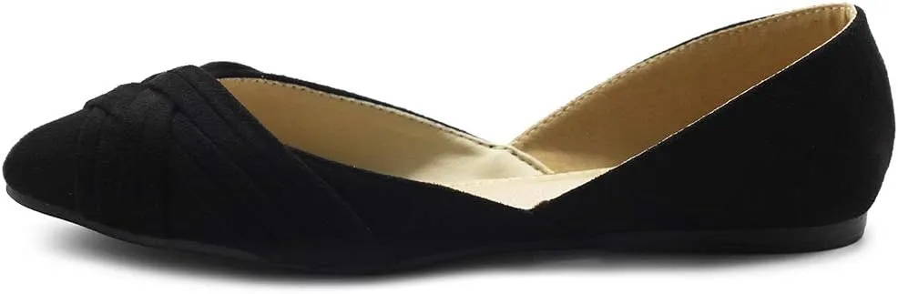 Ollio Women's Shoe Faux Suede Light Comforts D'Orsay Pointed Toe Braided Ballet Flat F85