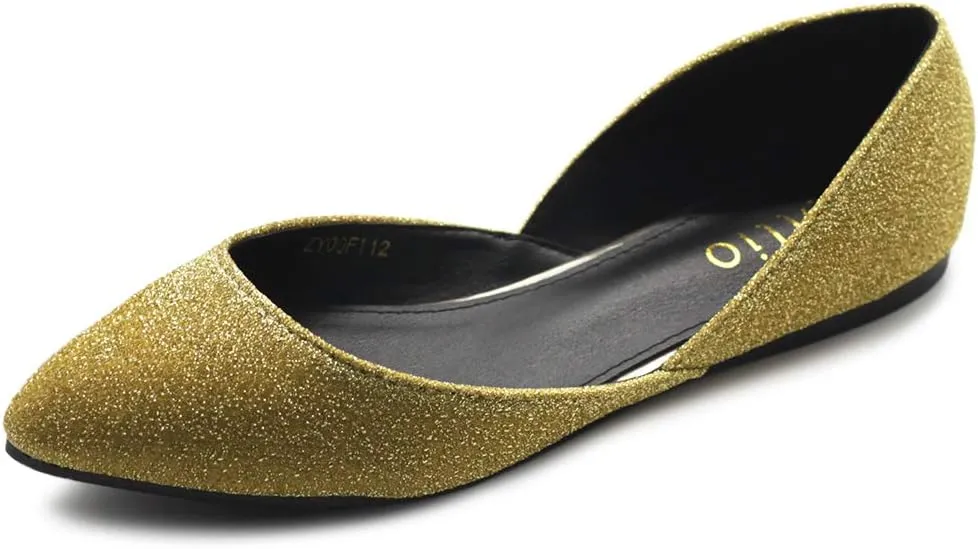 Ollio Women's Shoes Glitter Casual Comfort Light Pointed Toe Ballet Flats F112