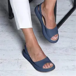 OMIREL Womens Open Toe Platform Sandals Slip on Elastic Ankle Strap Wedges Sandals Slide on Fish Mouth Sandals Orthopedic with Arch Support Leather Summer Mules Walking Beach Shoes,Blue,US11/EU42