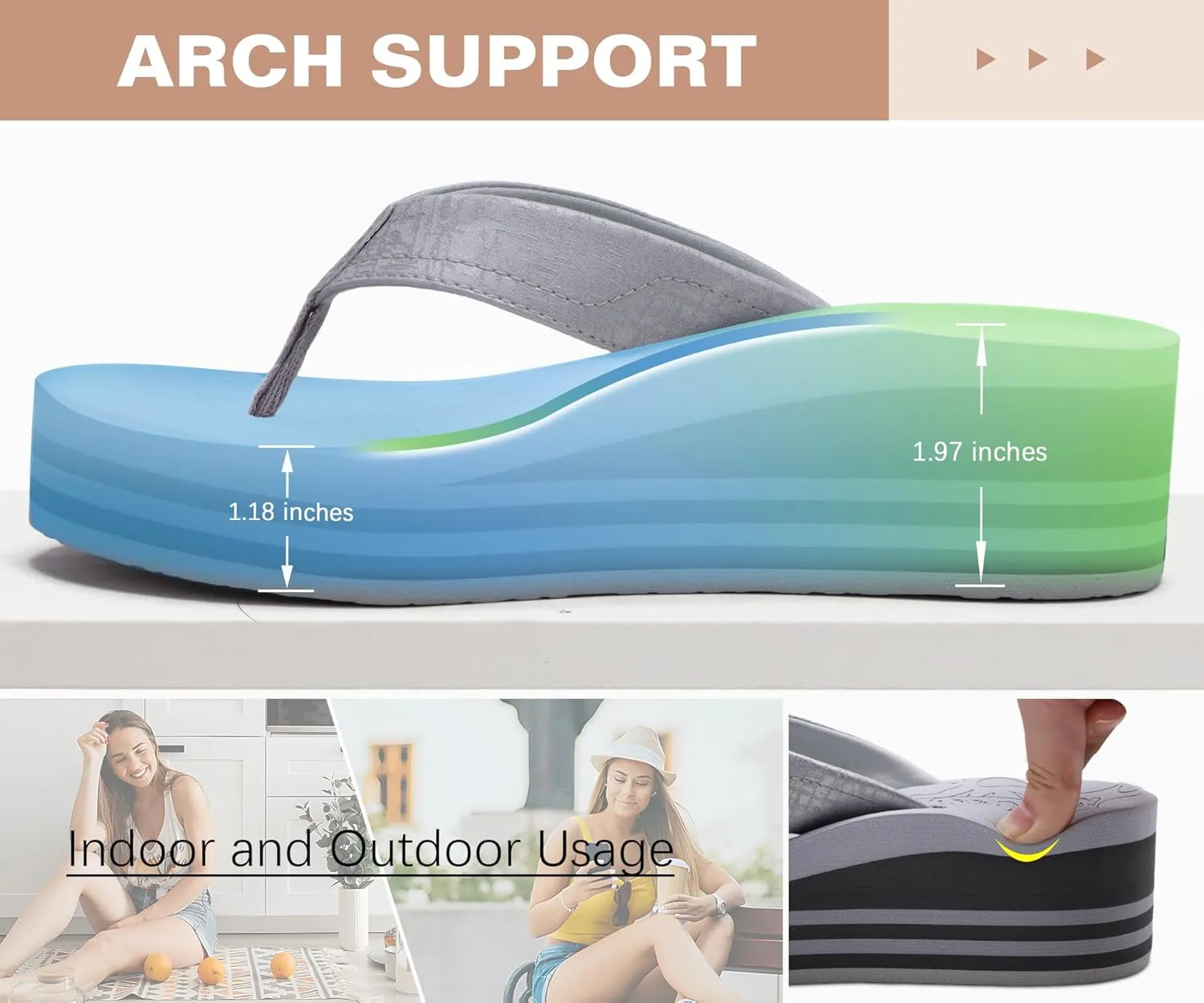 ONCAI Women’s Platform Flip Flops Trendy Dressy Womans Summer Sandals with Comfortable Flatform Arch Support Walking Outdoor Rubber Soles (US Size 5-11)
