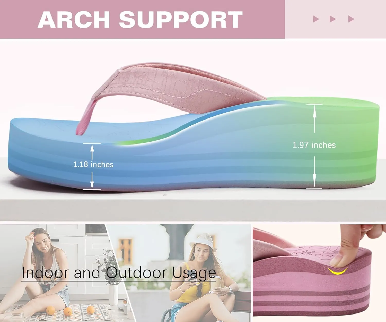 ONCAI Women’s Platform Flip Flops Trendy Dressy Womans Summer Sandals with Comfortable Flatform Arch Support Walking Outdoor Rubber Soles (US Size 5-11)