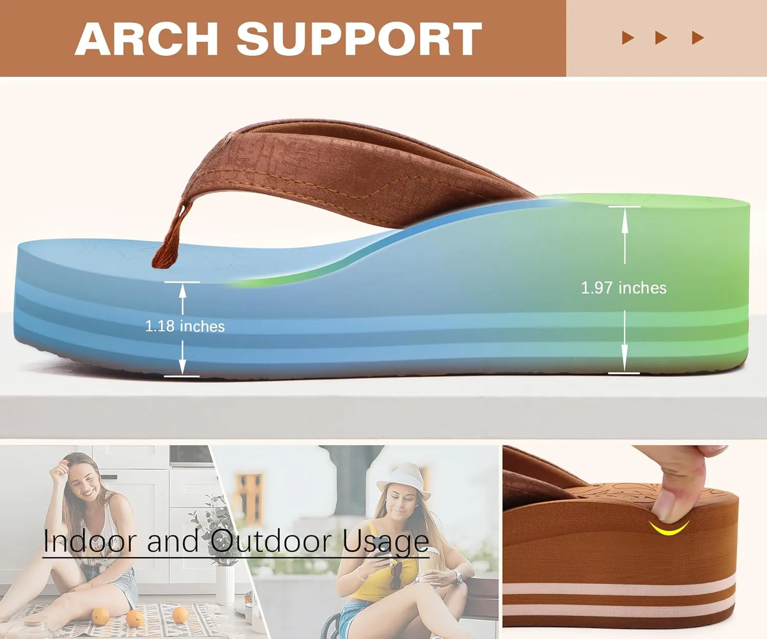 ONCAI Women’s Platform Flip Flops Trendy Dressy Womans Summer Sandals with Comfortable Flatform Arch Support Walking Outdoor Rubber Soles (US Size 5-11)