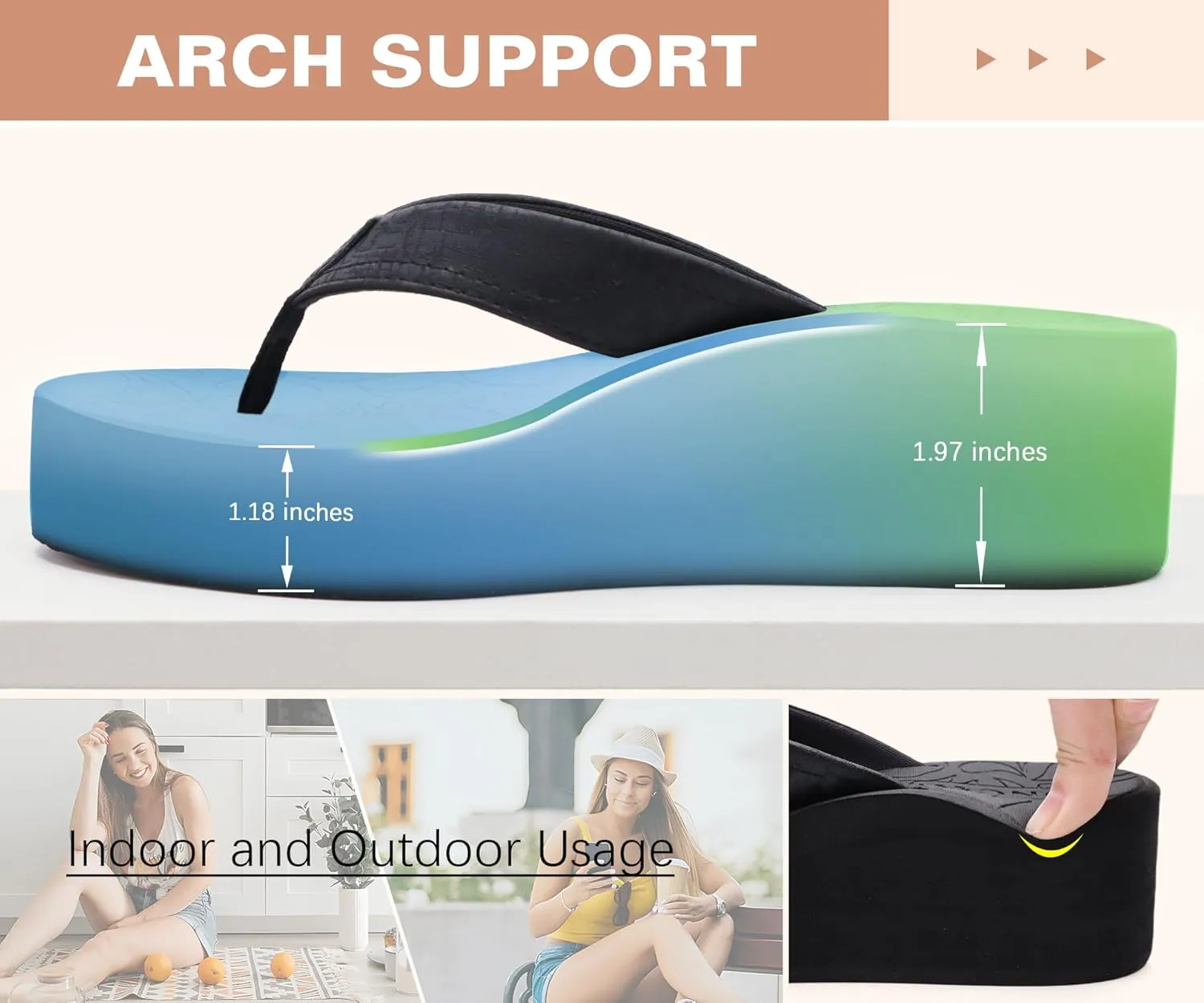 ONCAI Women’s Platform Flip Flops Trendy Dressy Womans Summer Sandals with Comfortable Flatform Arch Support Walking Outdoor Rubber Soles (US Size 5-11)