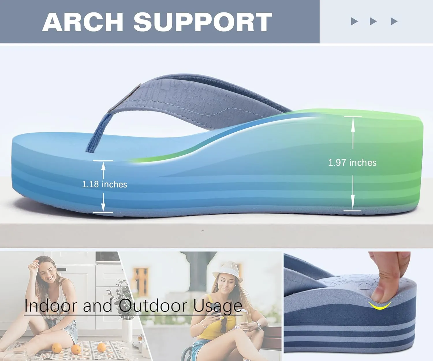 ONCAI Women’s Platform Flip Flops Trendy Dressy Womans Summer Sandals with Comfortable Flatform Arch Support Walking Outdoor Rubber Soles (US Size 5-11)