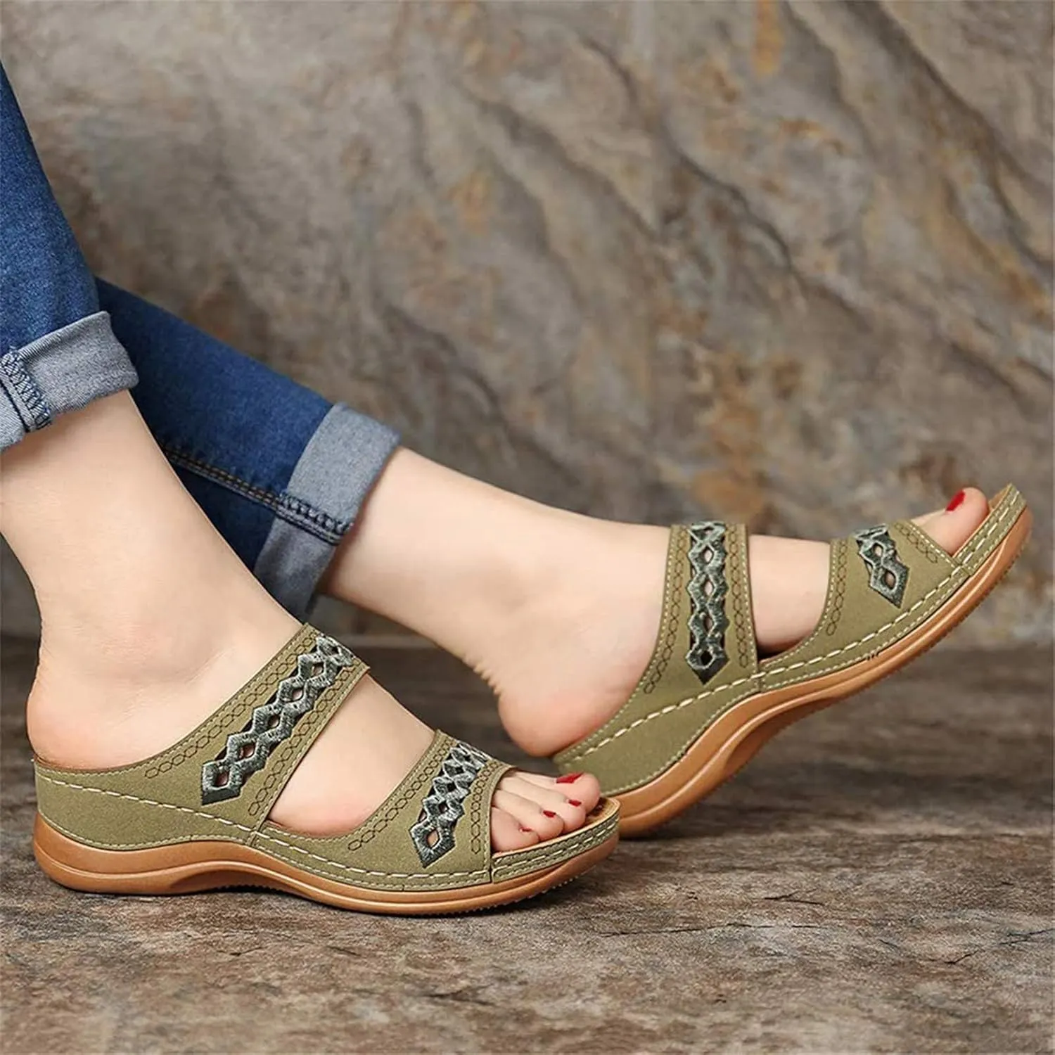 Orthopedic Sandals for Women with Arch Support Fashion Breathable Hollow Sandals Anti Slip Summer Flats Shoes